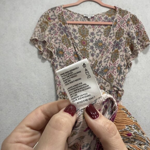Patrons of Peace Dress Womens Small Floral Wrap Maxi Boho Flutter Sleeve V Neck - Picture 9 of 11